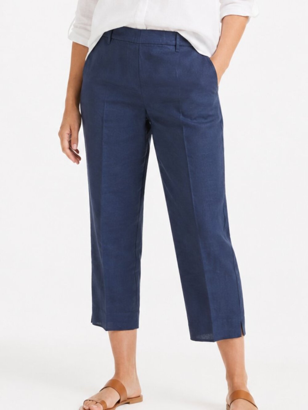 J. Jill Linen Stretch Pull On Pleated Crop Pants in Navy Blue Size XL Petite